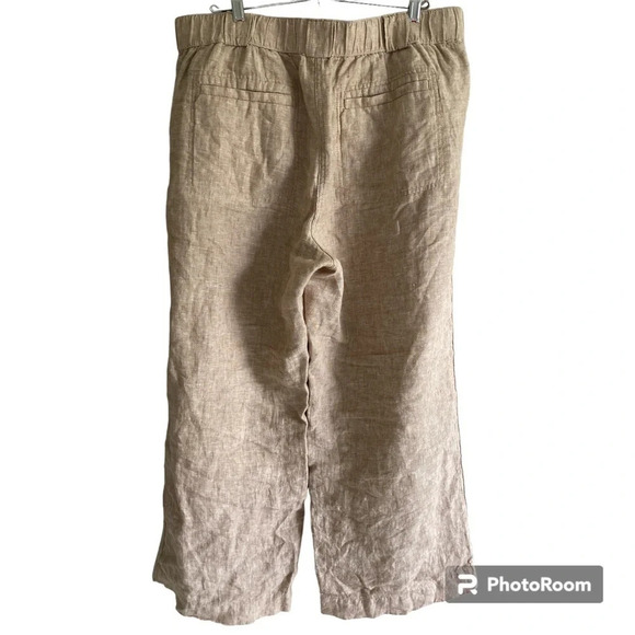 100% FLAX LINEN  M&S Collection Beige Tan Wide Leg Trouser Pants Size 18 Short - Picture 2 of 16